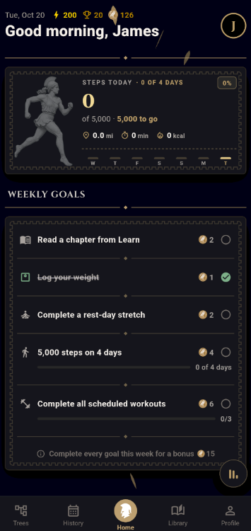 Agoge step tracker and weekly goals