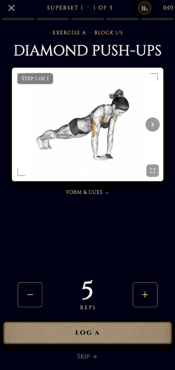 Agoge active workout logging reps for diamond push-ups